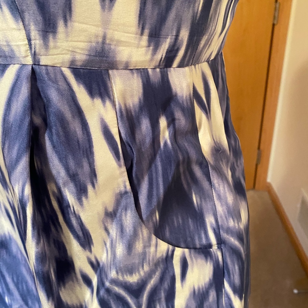 J. Crew Collection Strapless Dress Silk Ikat Watercolor Abstract Y2K Blue 10 - Picture 5 of 12